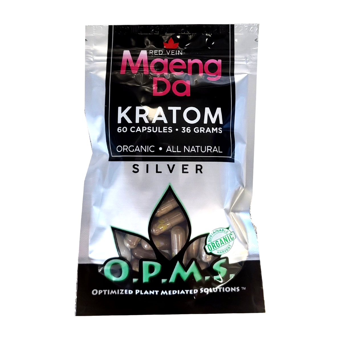 60ct OPMS Silver Red Vein Maeng Da Kratom Extract Capsules