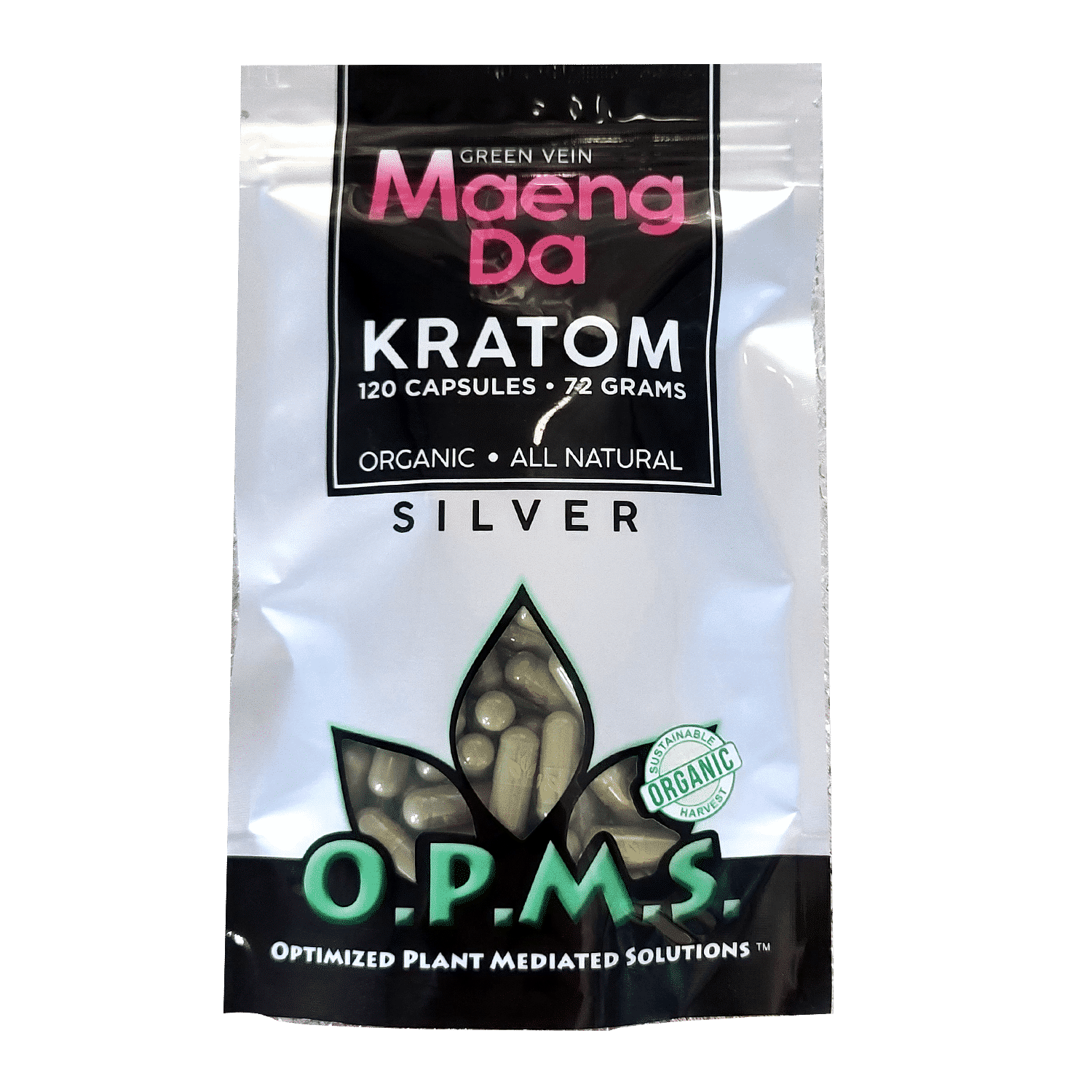 120ct OPMS Silver Green Vein Maeng Da Kratom Extract Capsules