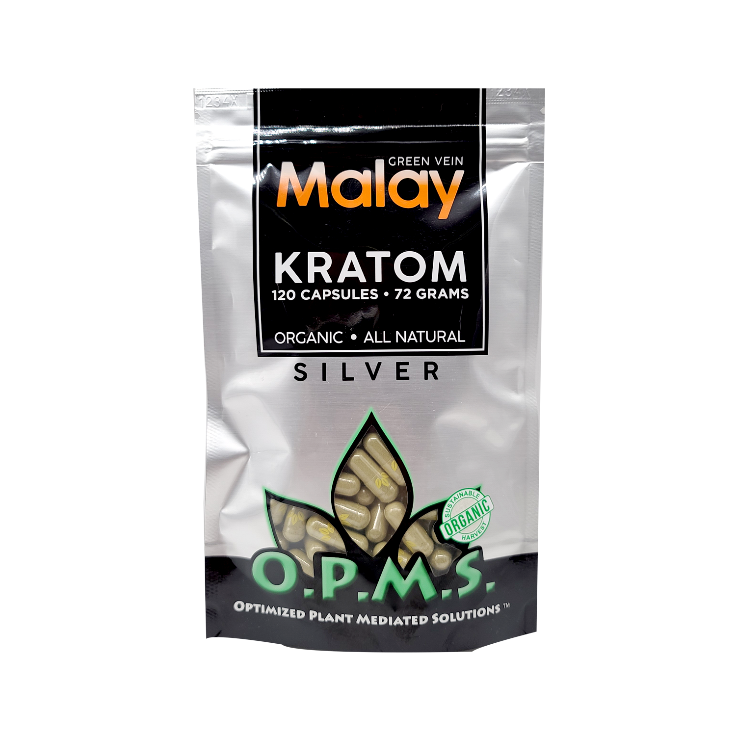 120ct OPMS Silver Green Vein Malay Kratom Extract Capsules
