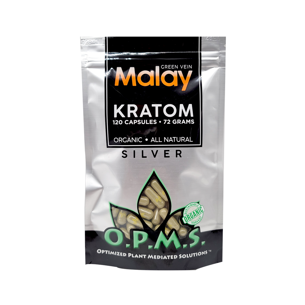 120ct OPMS Silver Green Vein Malay Kratom Extract Capsules