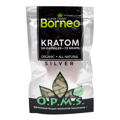 120ct OPMS Silver Super Green Borneo Kratom Extract Capsules