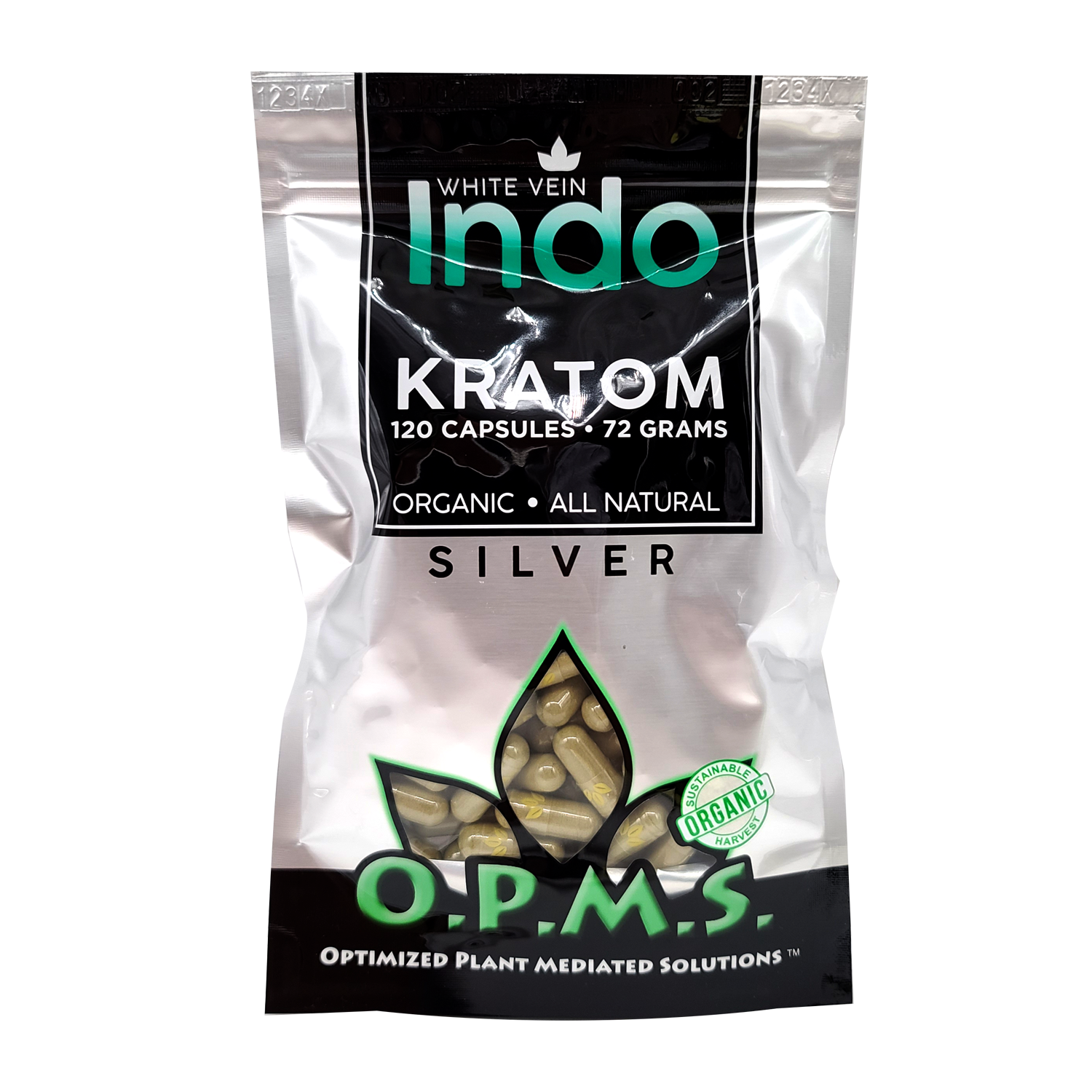 120ct OPMS Silver White Vein Indo Kratom Extract Capsules