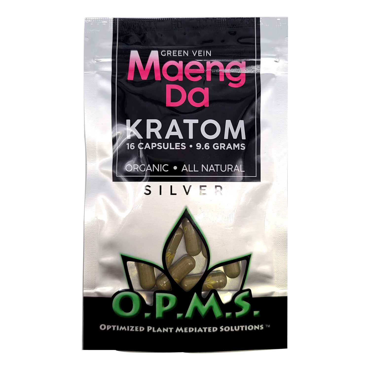 16ct OPMS Silver Green Vein Maeng Da Kratom Extract Capsules