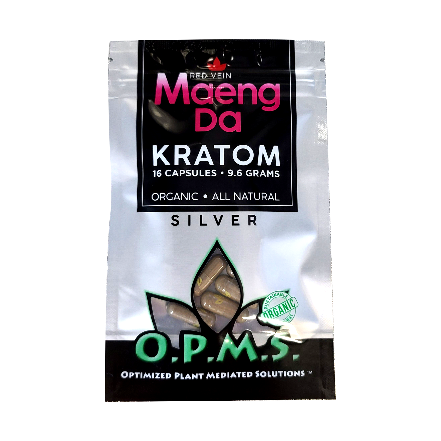 16ct OPMS Silver Red Vein Maeng Da Kratom Extract Capsules