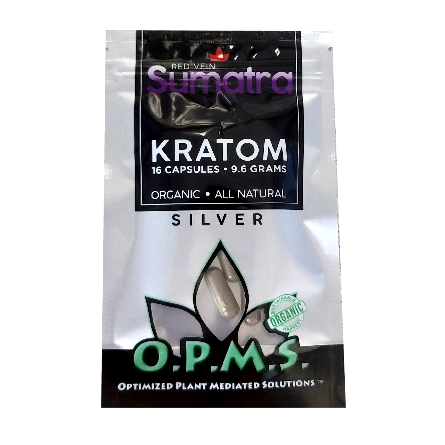 16ct OPMS Silver Red Vein Sumatra Kratom Extract Capsules