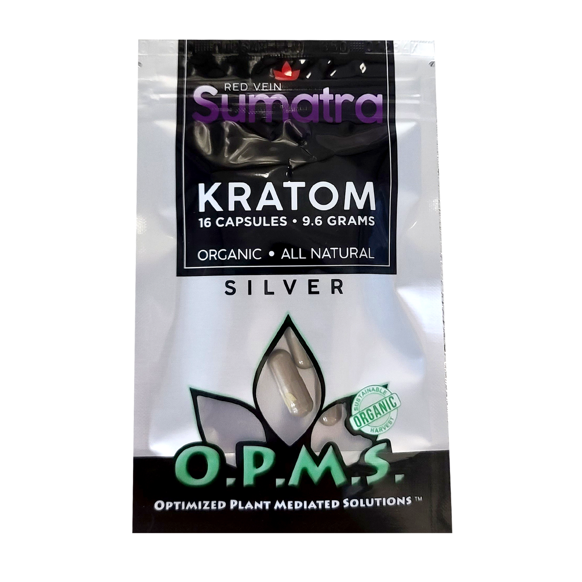 16ct OPMS Silver Red Vein Sumatra Kratom Extract Capsules