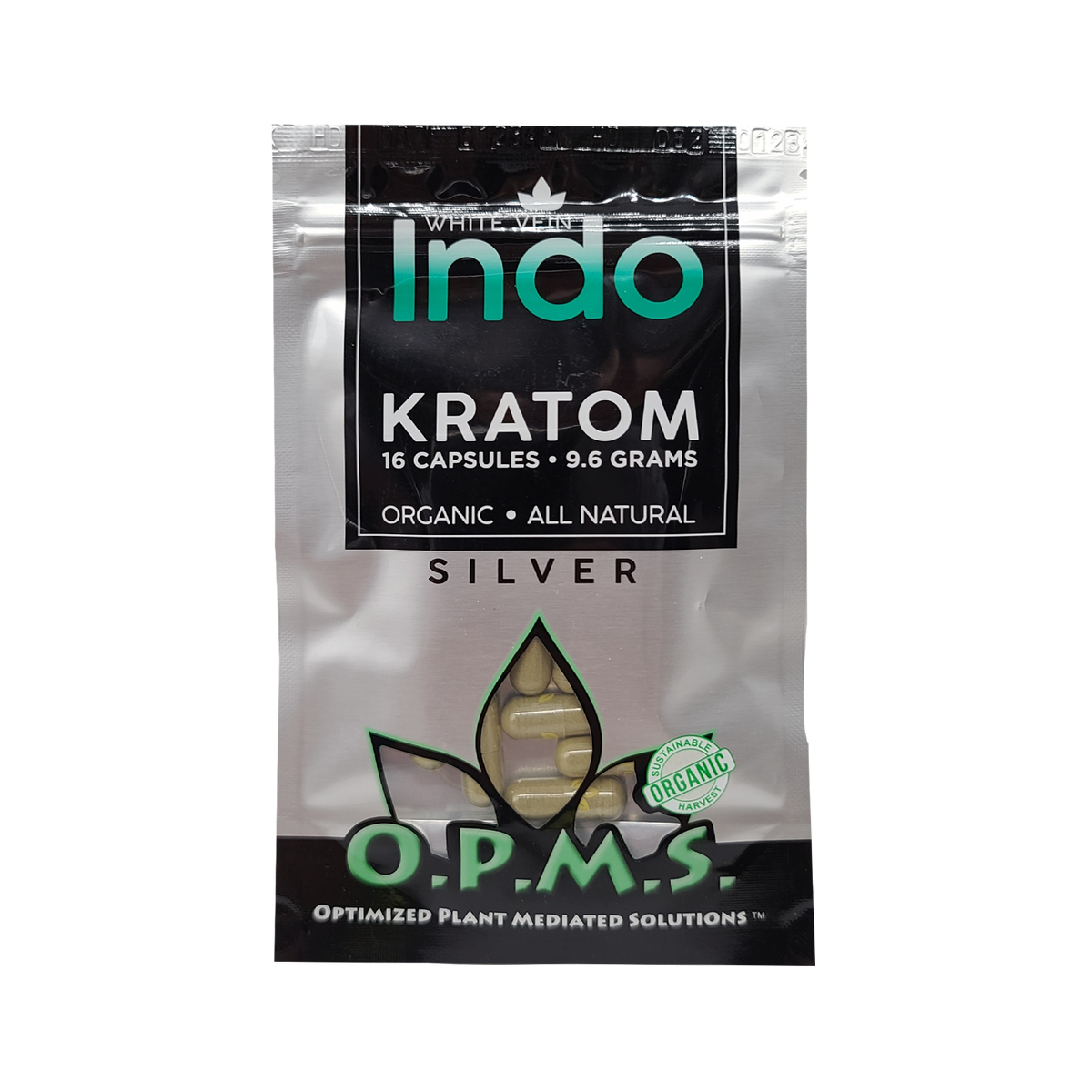 16ct OPMS Silver White Vein Indo Kratom Extract Capsules