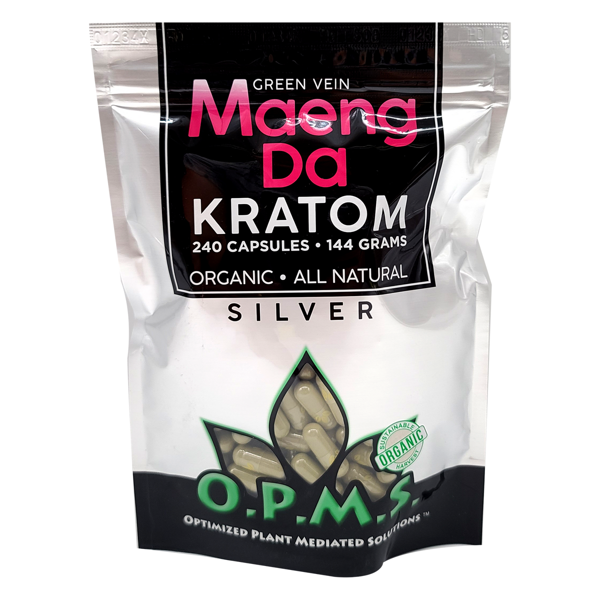 240ct OPMS Silver Green Vein Maeng Da Kratom Extract Capsules