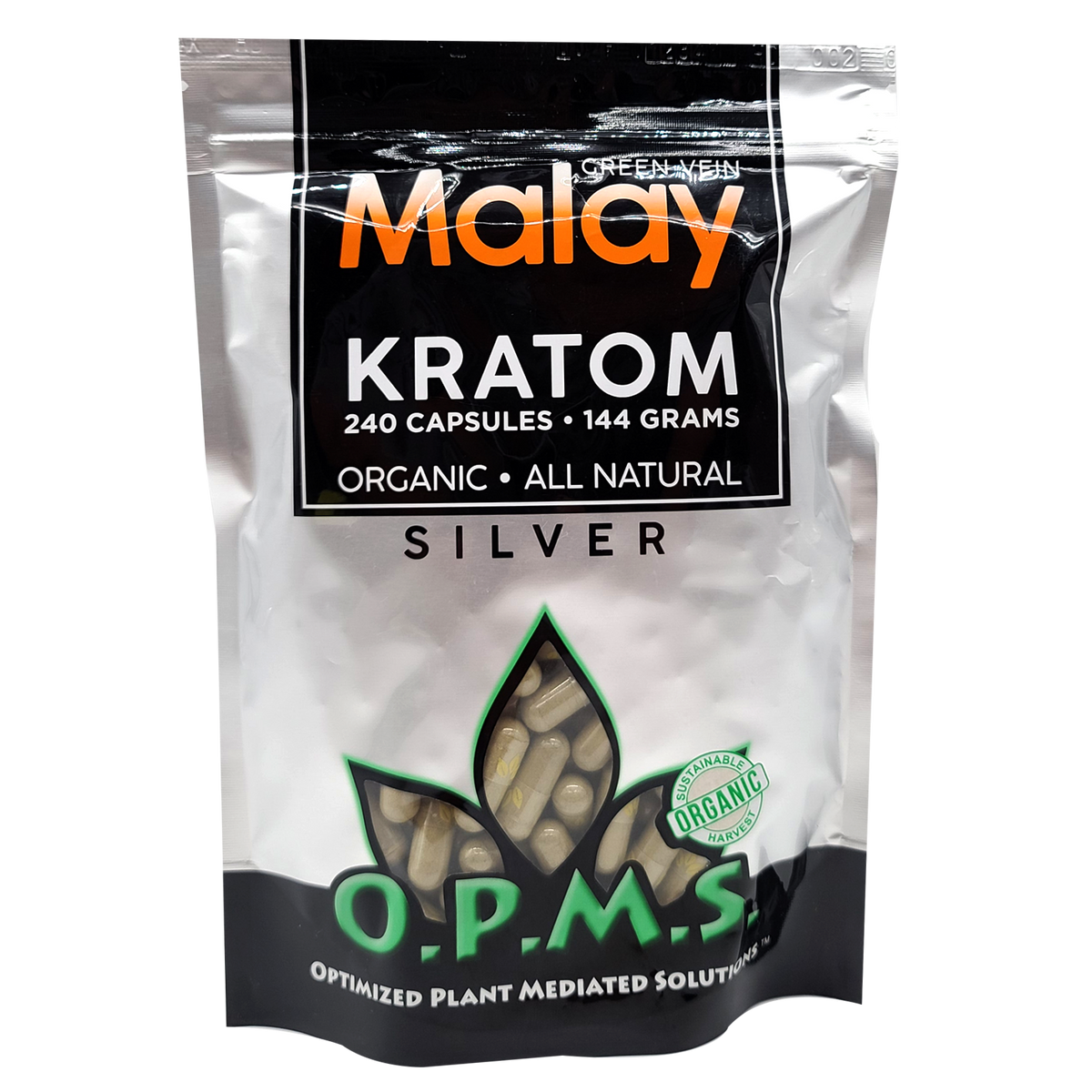 240ct OPMS Silver Green Vein Malay Kratom Extract Capsules