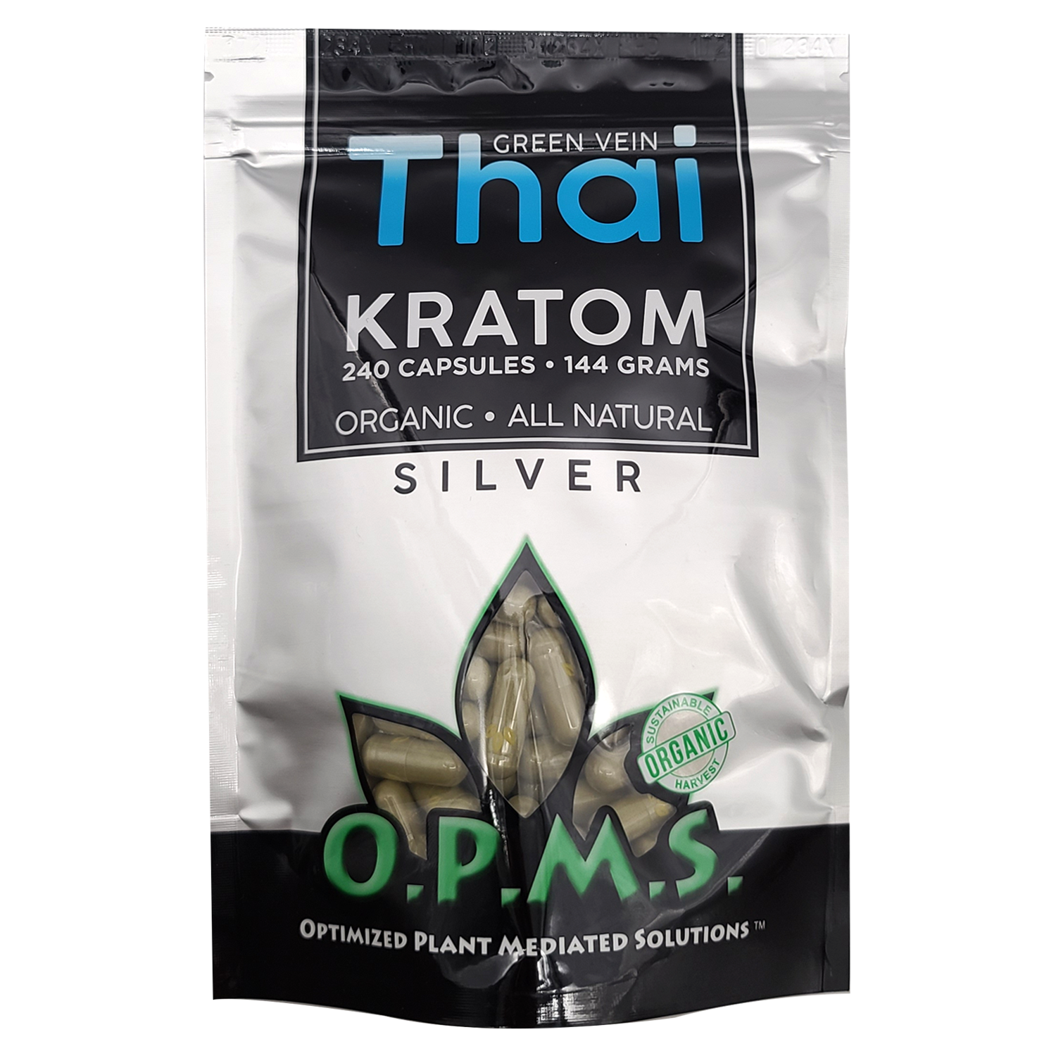 240ct OPMS Silver Green Vein Thai Kratom Extract Capsules