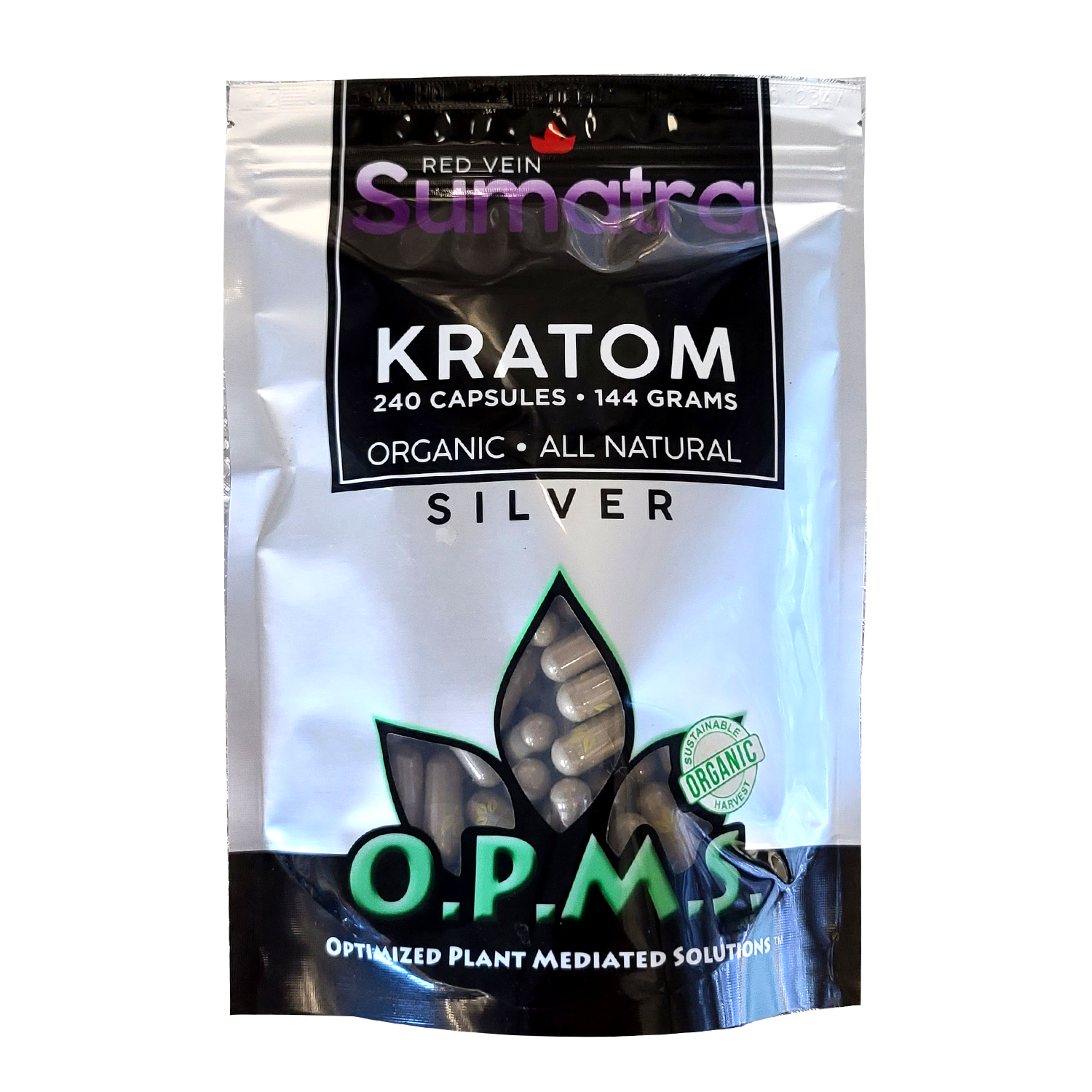 240ct OPMS Silver Red Vein Sumatra Kratom Extract Capsules
