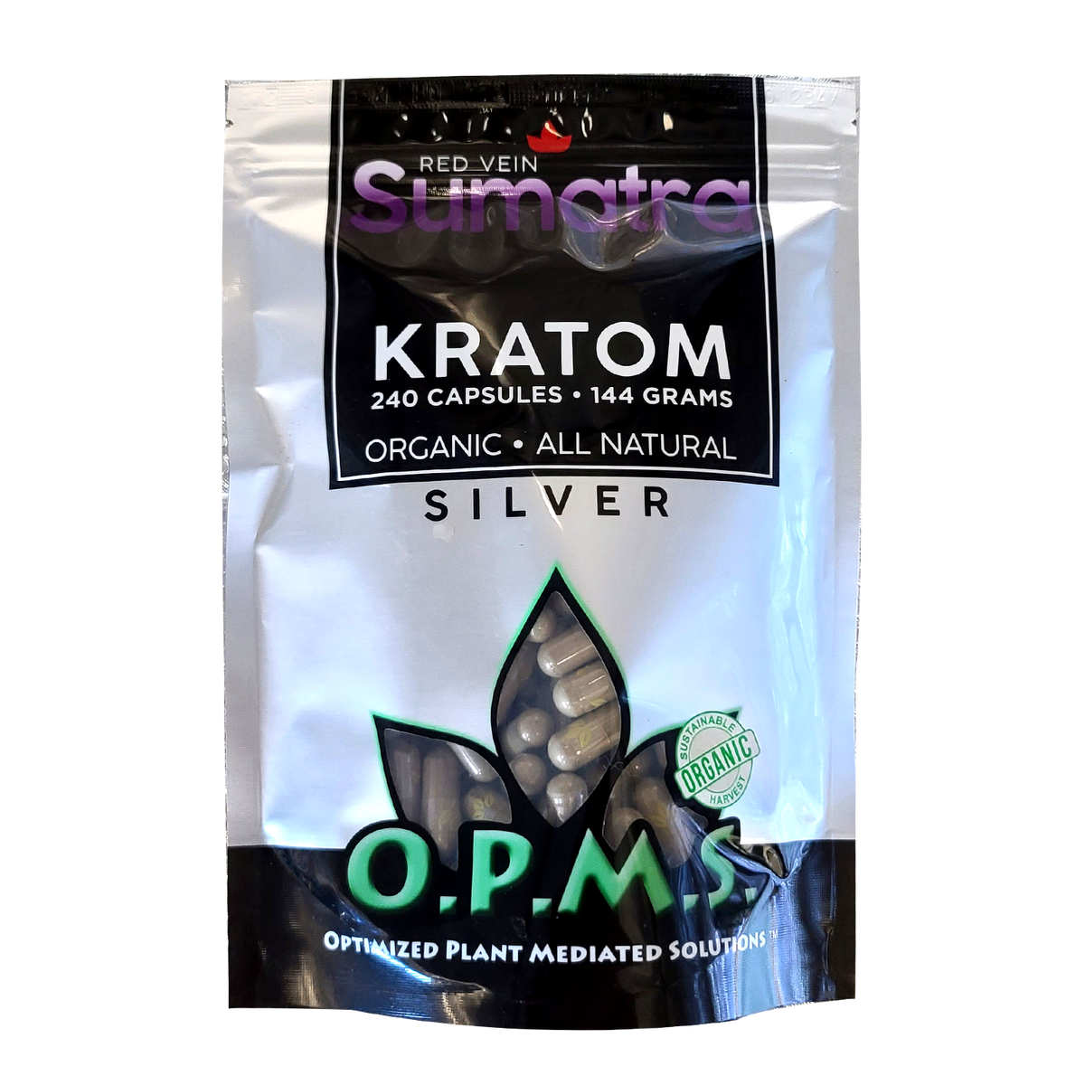240ct OPMS Silver Red Vein Sumatra Kratom Extract Capsules