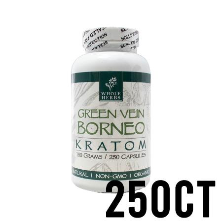 250ct Green Vein Borneo Whole Herbs Kratom Capsules