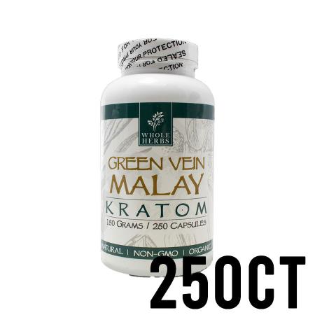 250ct Green Vein Malay Whole Herbs Kratom Capsules