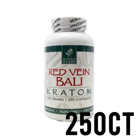 250ct Red Vein Bali Whole Herbs Kratom Capsules