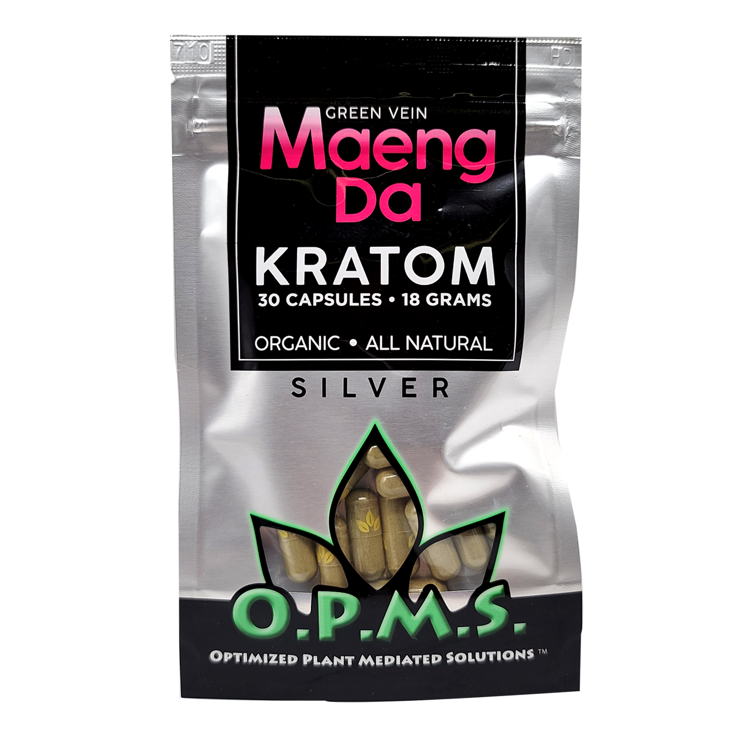 30ct OPMS Silver Green Vein Maeng Da Kratom Extract Capsules