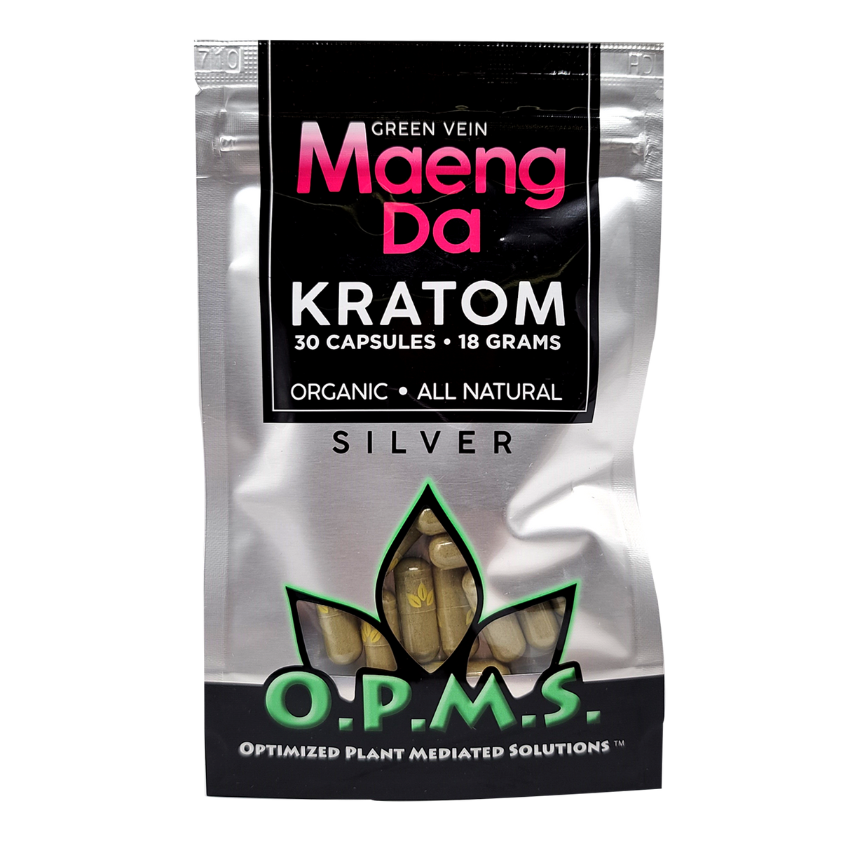 30ct OPMS Silver Green Vein Maeng Da Kratom Extract Capsules