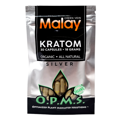 30ct OPMS Silver Green Vein Malay Kratom Extract Capsules