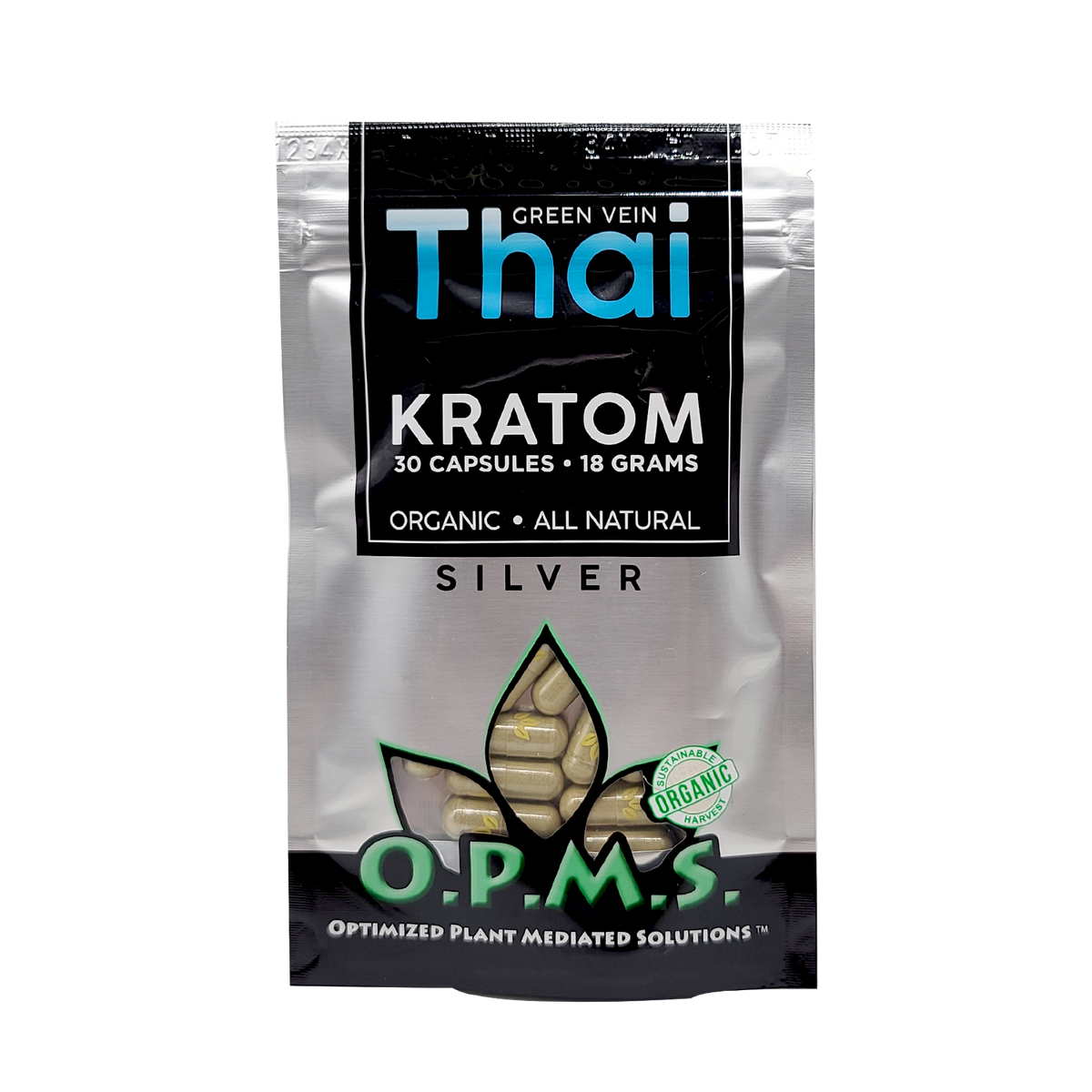 30ct OPMS Silver Green Vein Thai Kratom Extract Capsules