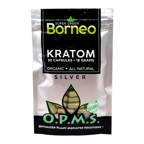 30ct OPMS Silver Super Green Borneo Kratom Extract Capsules