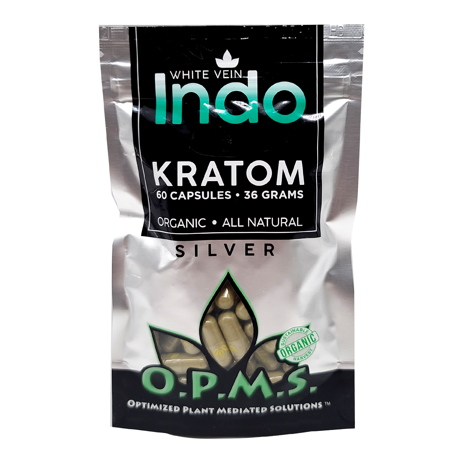 30ct OPMS Silver White Vein Indo Kratom Extract Capsules