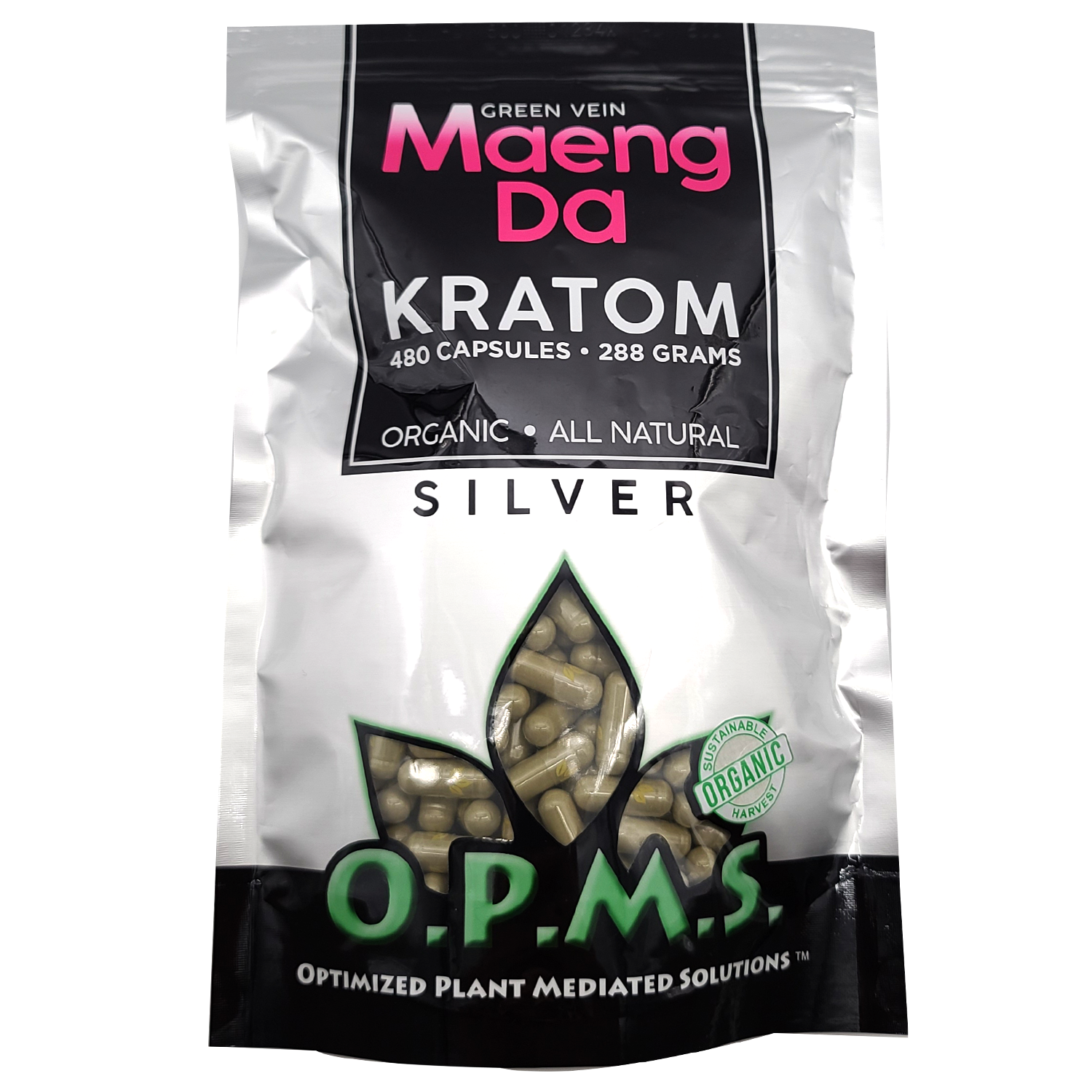 480ct OPMS Silver Green Vein Maeng Da Kratom Extract Capsules