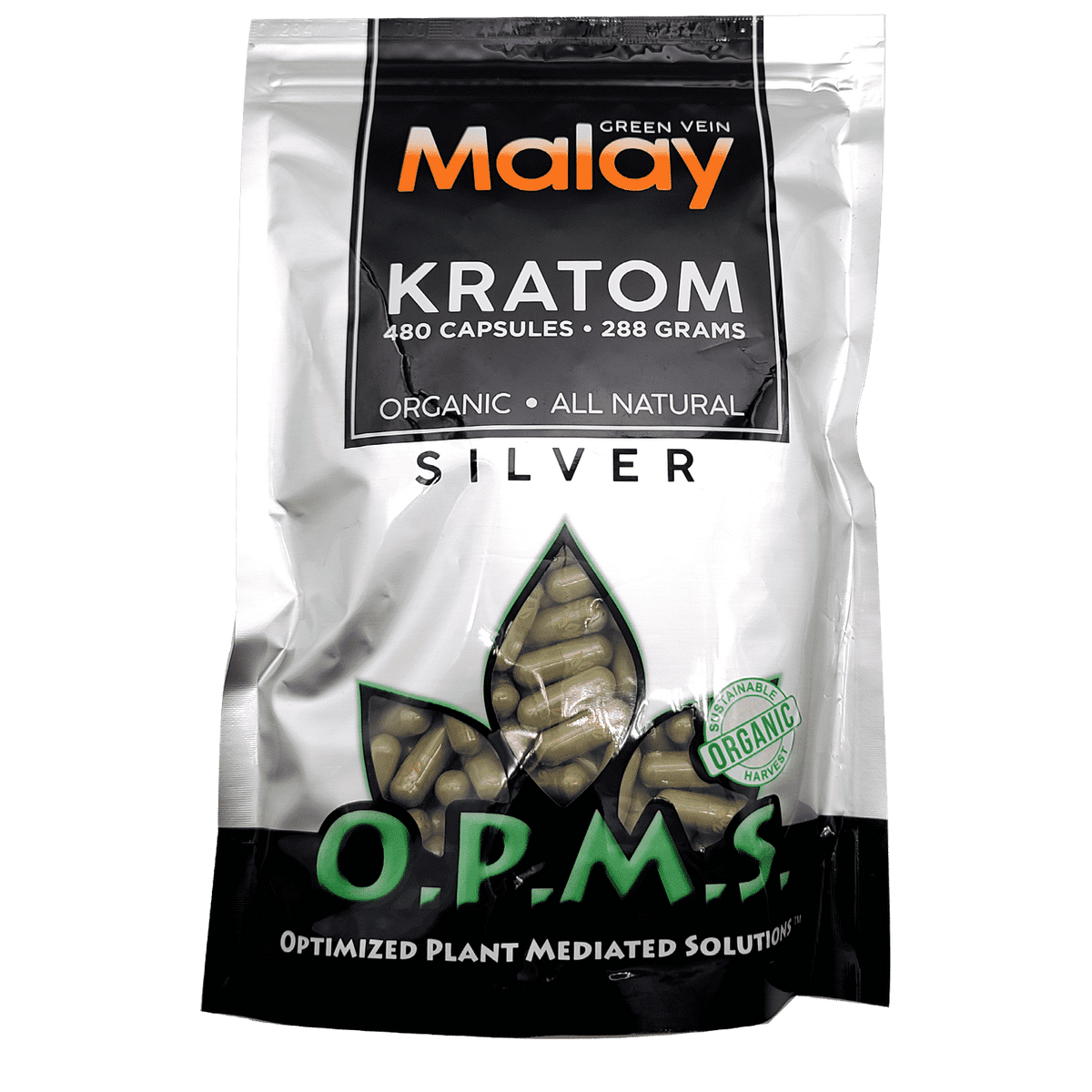 480ct OPMS Silver Green Vein Malay Kratom Extract Capsules