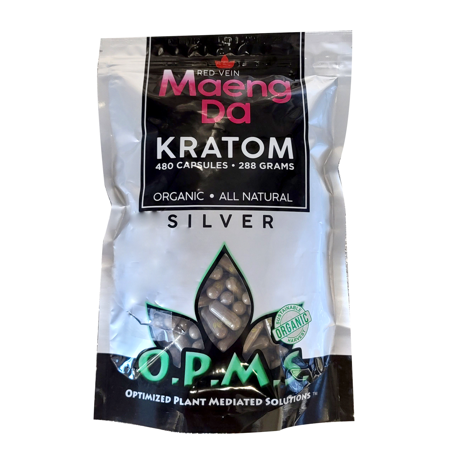 480ct OPMS Silver Red Vein Maeng Da Kratom Extract Capsules