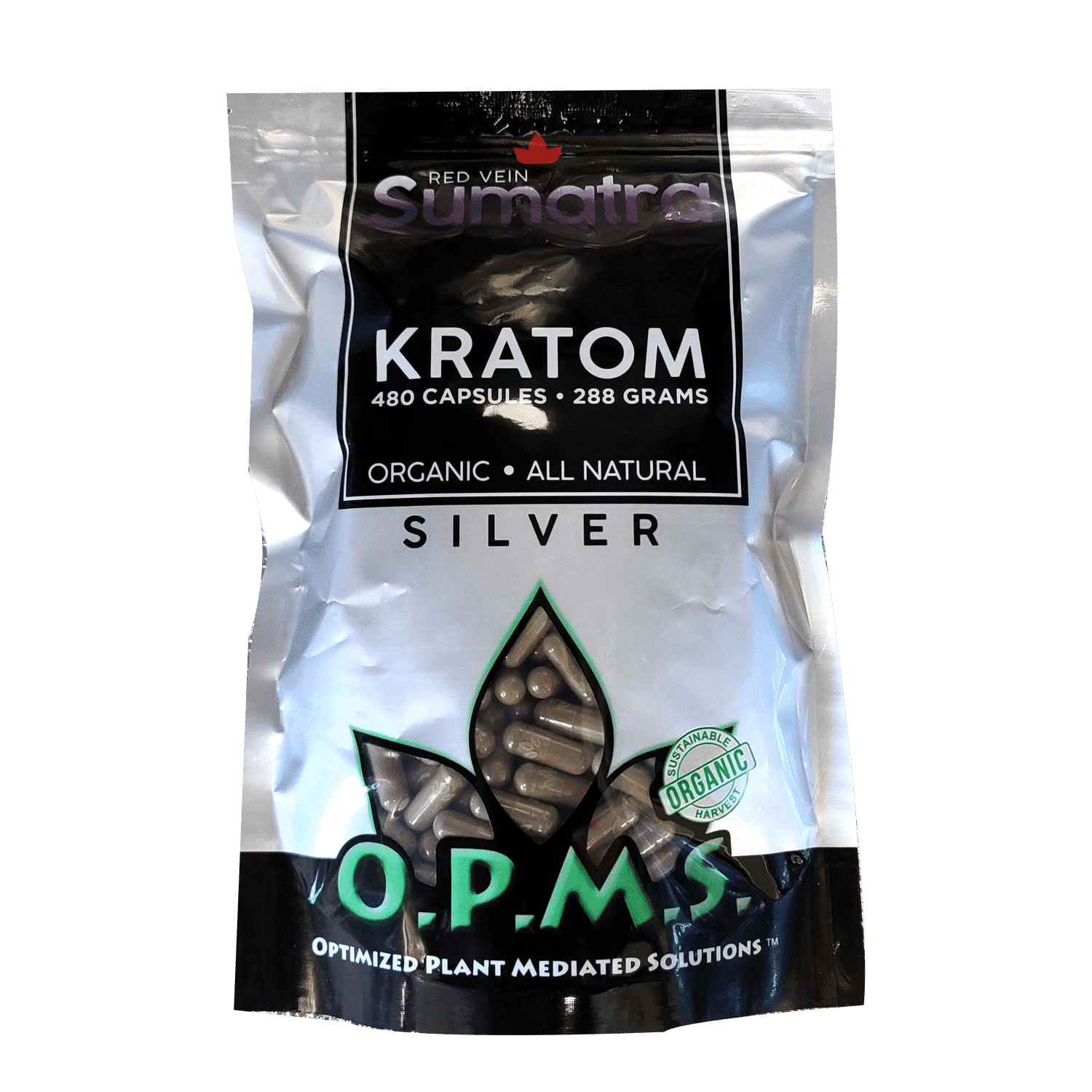 480ct OPMS Silver Red Vein Sumatra Kratom Extract Capsules