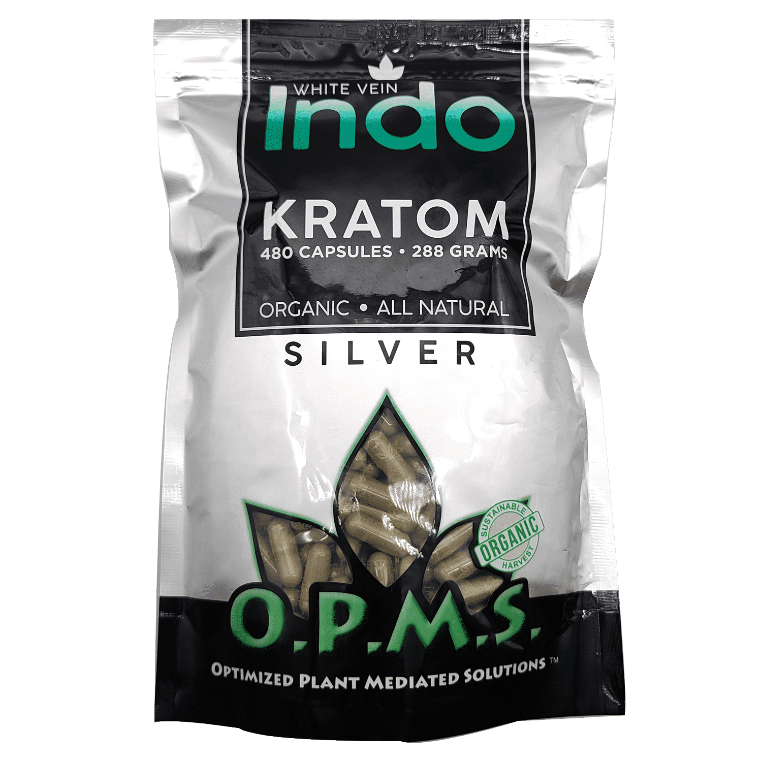 480ct OPMS Silver White Vein Indo Kratom Extract Capsules