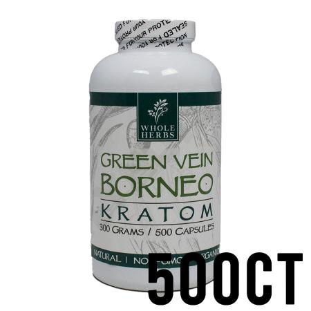 500ct Green Vein Borneo Whole Herbs Kratom Capsules