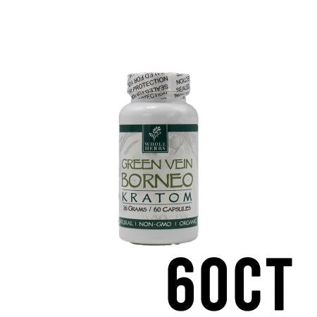 60ct Green Vein Borneo Whole Herbs Kratom Capsules
