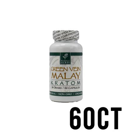 60ct Green Vein Malay Whole Herbs Kratom Capsules