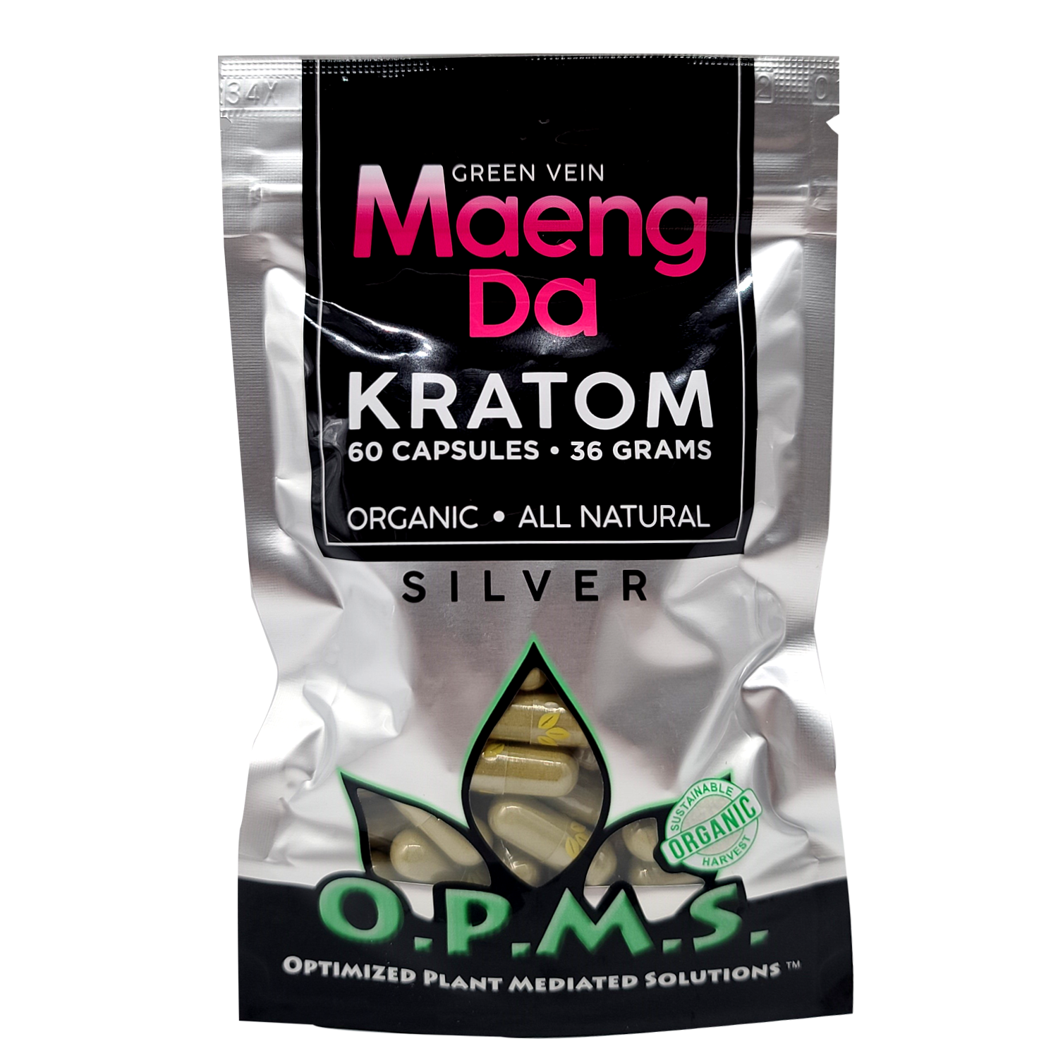 60ct OPMS Silver Green Vein Maeng Da Kratom Extract Capsules