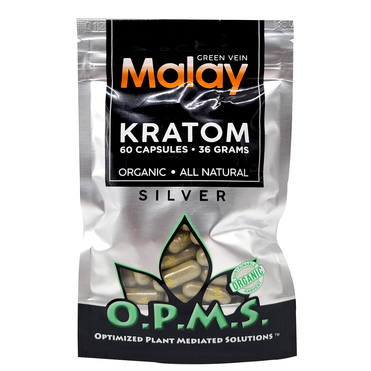 60ct OPMS Silver Green Vein Malay Kratom Extract Capsules