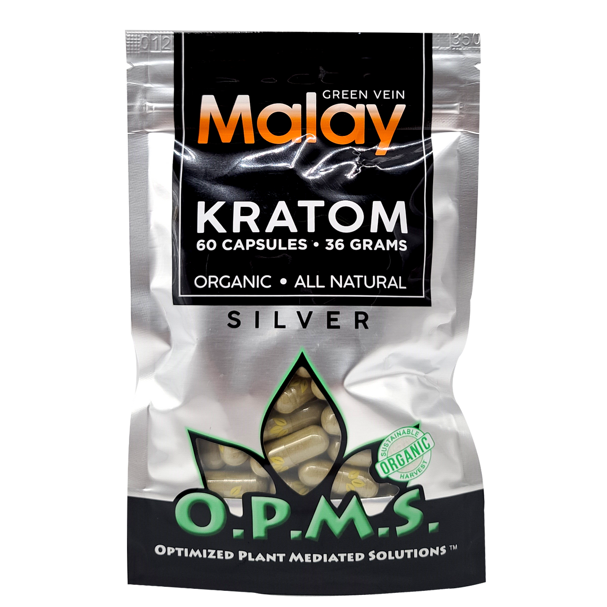 60ct OPMS Silver Green Vein Malay Kratom Extract Capsules