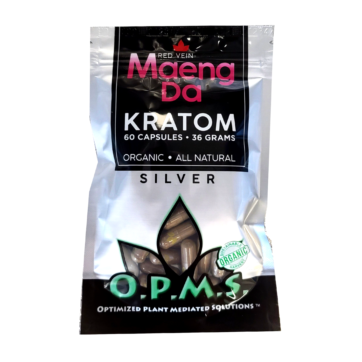 120ct OPMS Silver Red Vein Maeng Da Kratom Extract Capsules