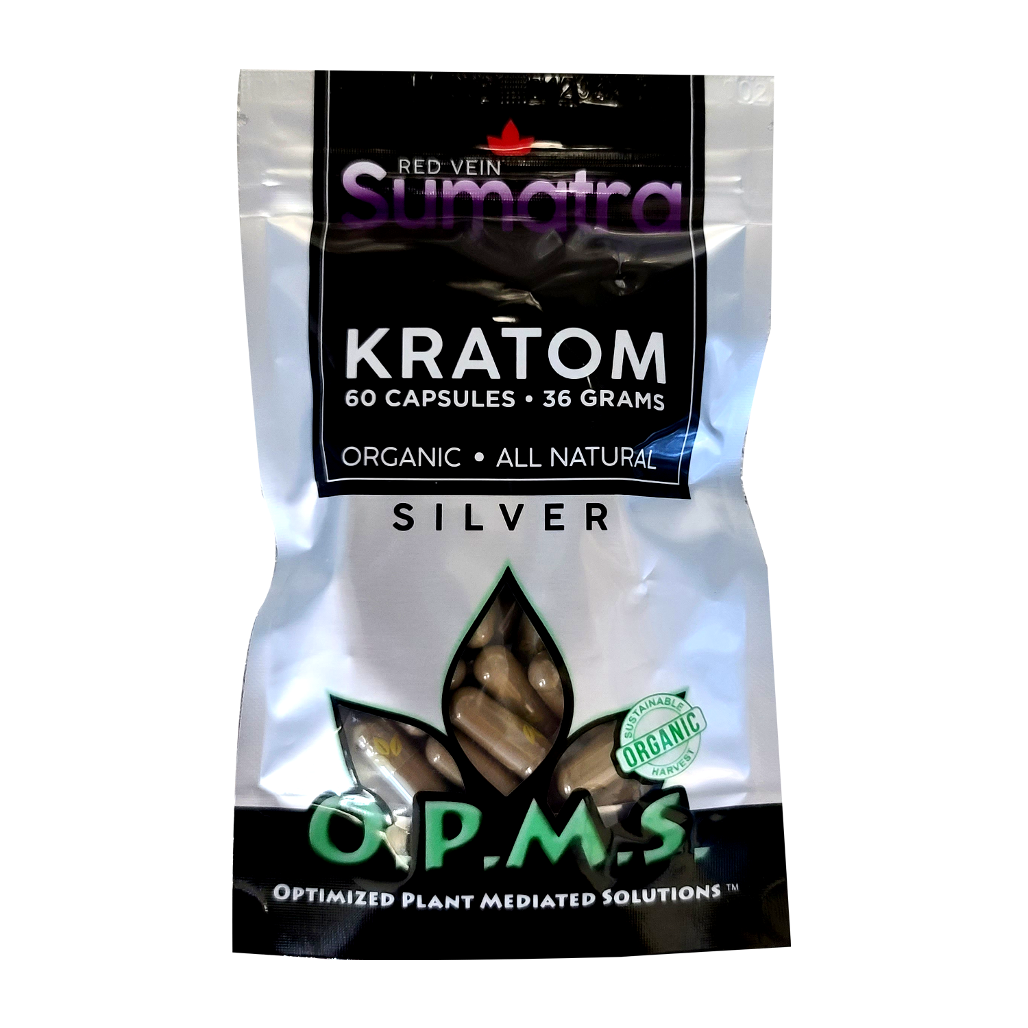 60ct OPMS Silver Red Vein Sumatra Kratom Extract Capsules
