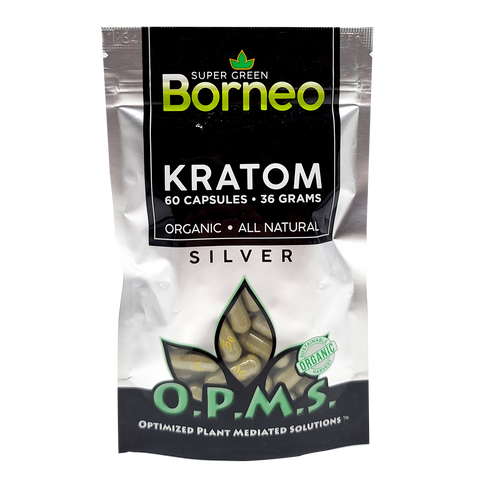 60ct OPMS Silver Super Green Borneo Kratom Extract Capsules