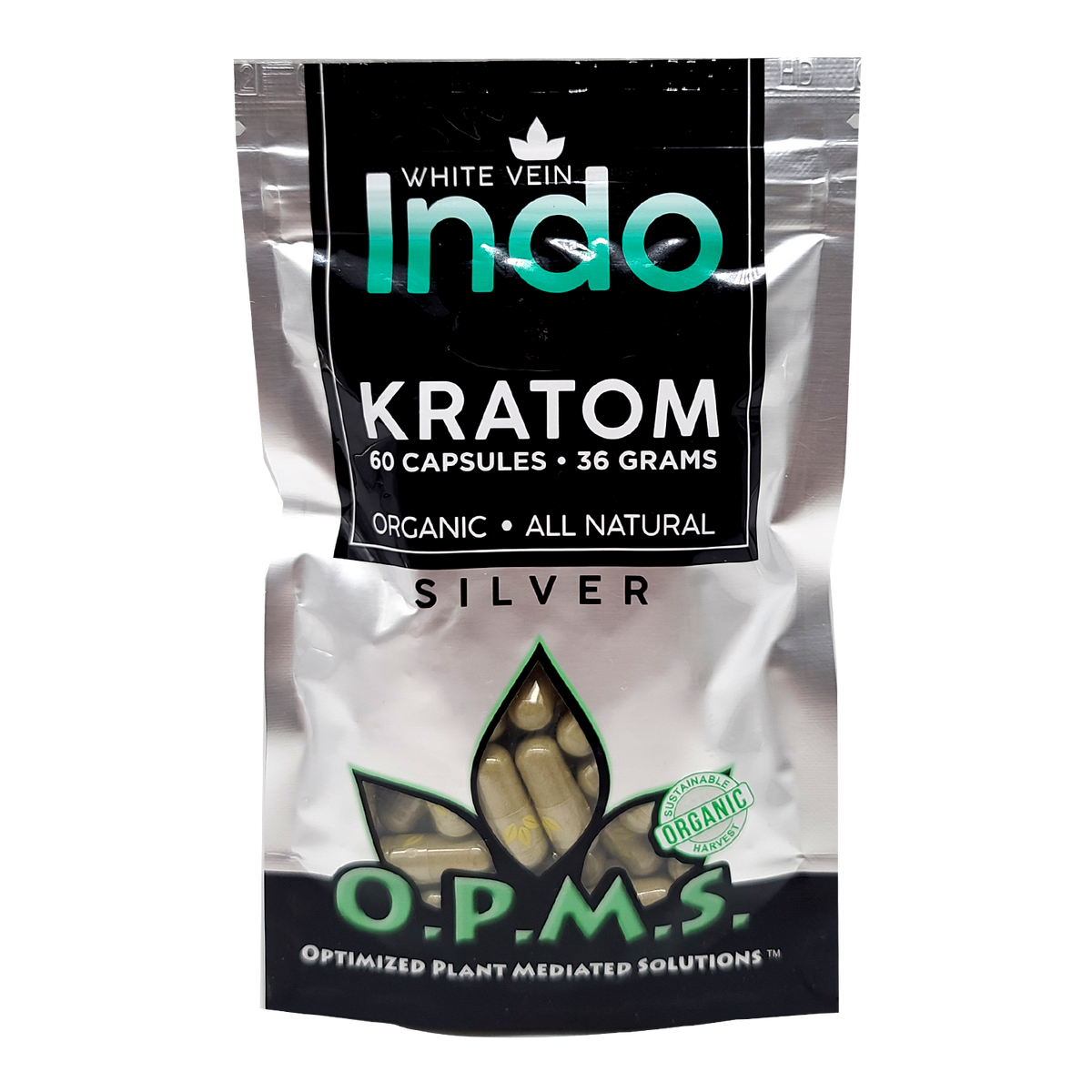 60ct OPMS Silver White Vein Indo Kratom Extract Capsules